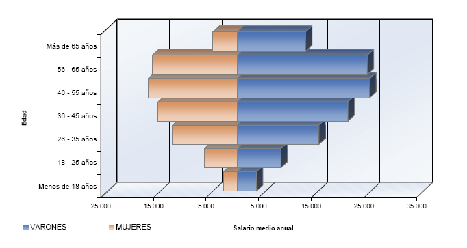 Pirámide de población con la distribución del salario medio anual