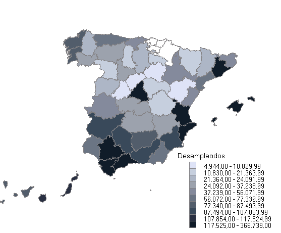 Distribución de los desempleados por provincias