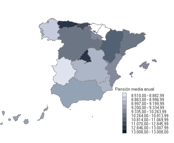 Distribuci&oacute;n de la pensi&oacute;n media anual por Comunidad aut&oacute;noma