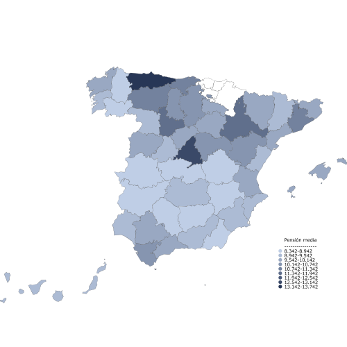 Distribución de pensiones medias por provincias
