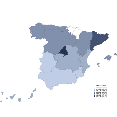 Mapa con la distribuci&oacute;n del salario medio anual por comunidades aut&oacute;nomas: Mujer