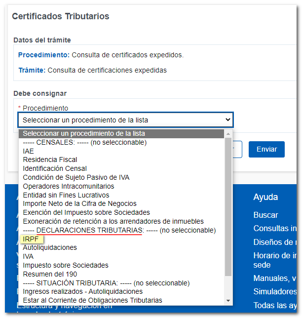 Selection of the type of certification