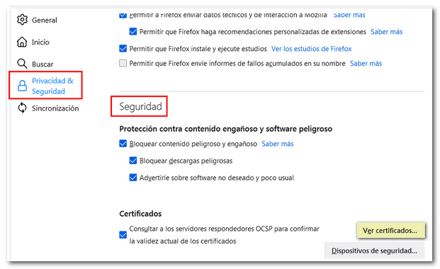 Image of the opci&oacute;n "See certificates"