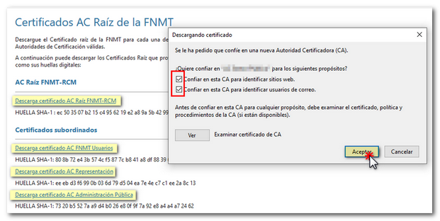 Descarga certificada raíz FNMT