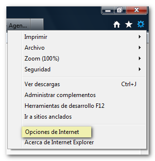 internet explorer menu options