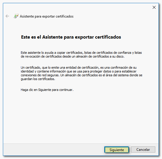 asistente de importación certificada Windows