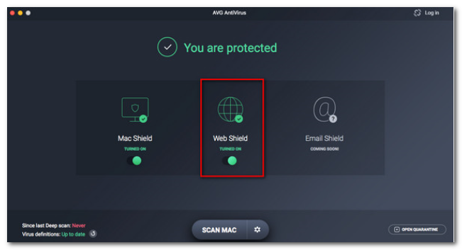 Antivirus AVG options in Mac