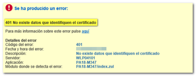 401 There is no data identifying the certificate