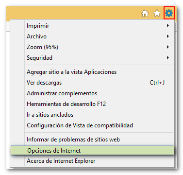 Internet options tools menu