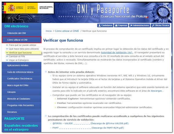 Official page of the electronic DNI