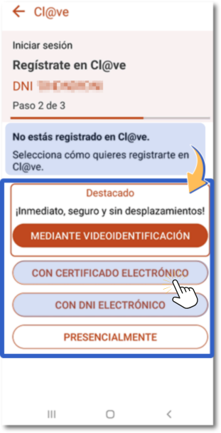 Rexistro con certificado desde APP