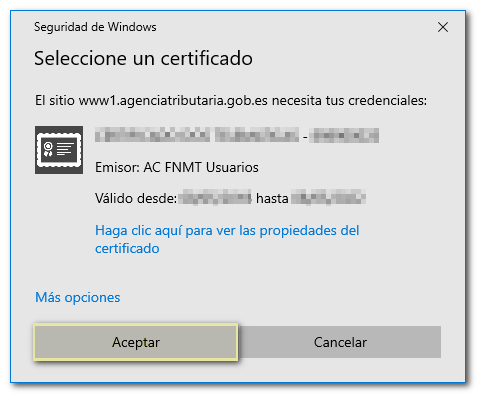 Selecció certificat electrònic