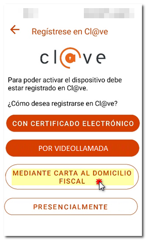 Registro en cl@ve desde app