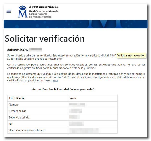 verificación de certificado