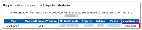 resultados búsqueda pago liquidaciones con transferencia