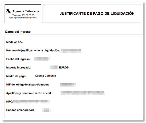 Justificante del pago por transferencia en PDF