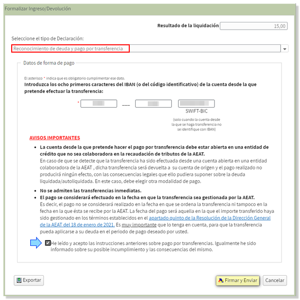 Ingreso mediante transferencia