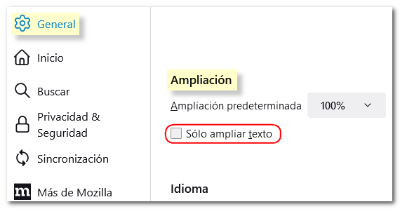 En tamany, ampliar només text