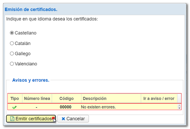 Language and Issue certificates