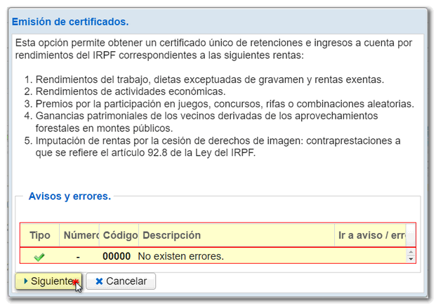 asistente emisión certificados 190