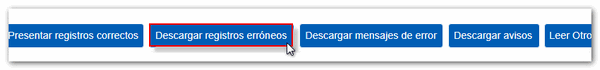 Descargar registros erróneos, guardar