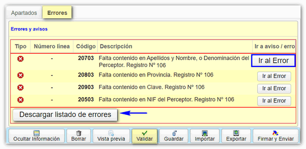 Validar con errores o avisos