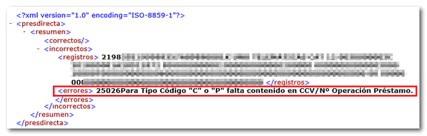 XML con el listado de errores