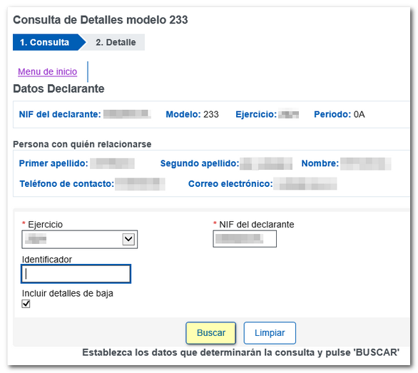 Agencia Tributaria: Modelos del 199 al 282 - Modelo 233 Consulta y  modificación de datos