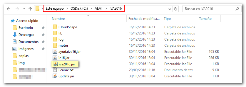 Archivo ejecutable iva2016.jar