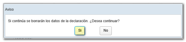 Aviso ao cargar declaración