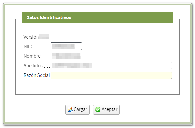 Datos identificativos, iniciar declaración ou cargar datos