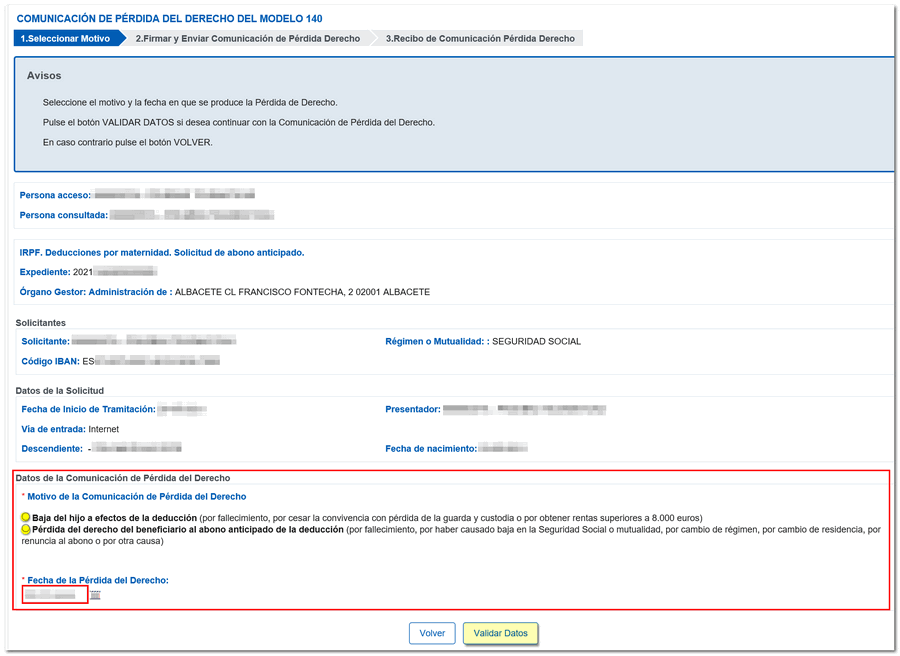 Comunicar perda do dereito