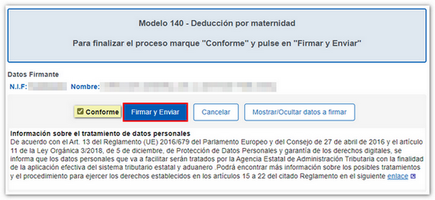 Conforme i firmar i enviar model 140