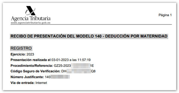 Recibo da presentación en modelo PDF