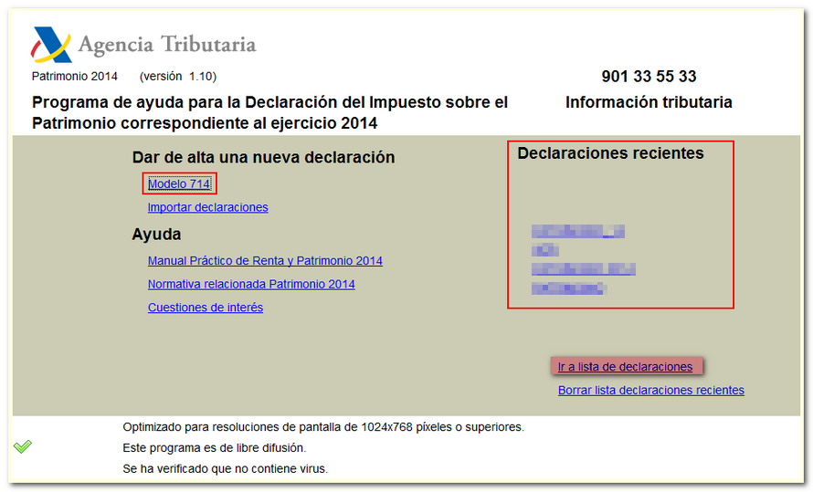 Register new declaration or go to list of declarations
