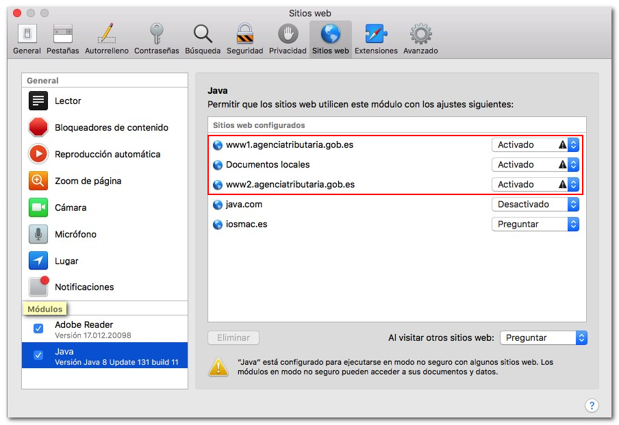 Configuración Java correcta