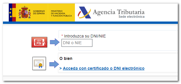 Identificació amb certificat/DNI electrònic o amb Cl@ve PIN
