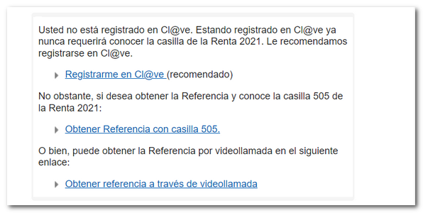 Get reference. Not registered in Cl@ve