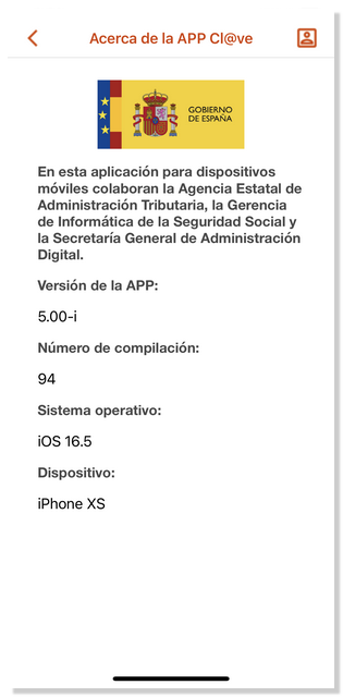 Ajustaments APP Cl@ve iOS Sobre