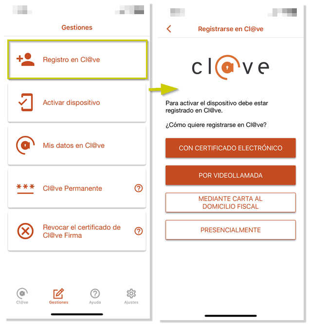 registration in Cl@ve from the Cl@ve iOS APP