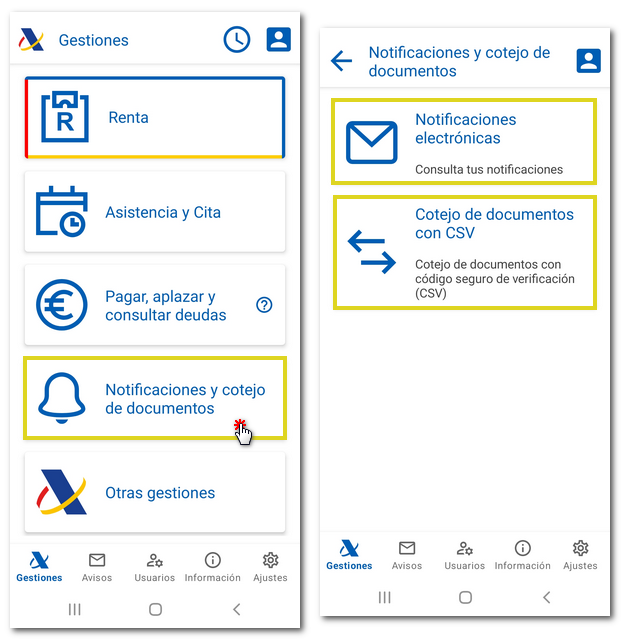 Notifications and checking of documents