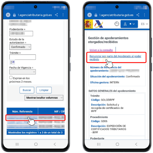 Seleccione el número de referencia del apoderamiento