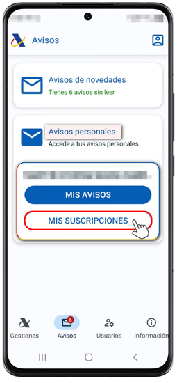 Avisos persoais, As miñas subscricións