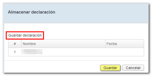 Almacenar declaraci&oacute;n