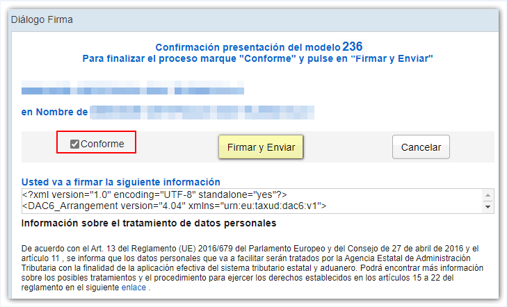 Conforme i signar i enviar