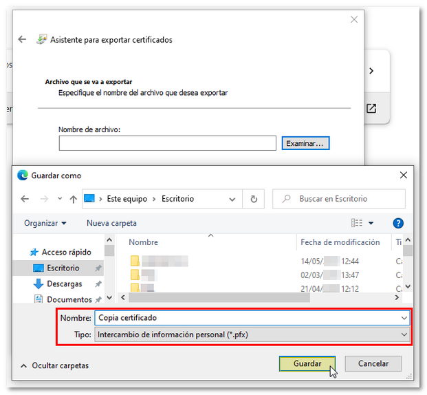 escoger ruta para guardar copia certificado