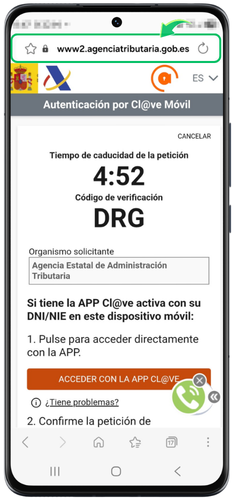 Website address by identification with Mobile Cl@ve