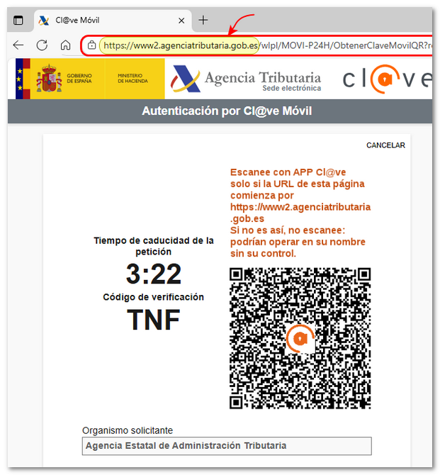 Website address with Mobile Cl@ve authentication