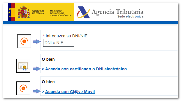 Identification by certificate, electronic DNI or Cl@ve
