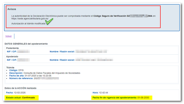 Confirmació del canvi